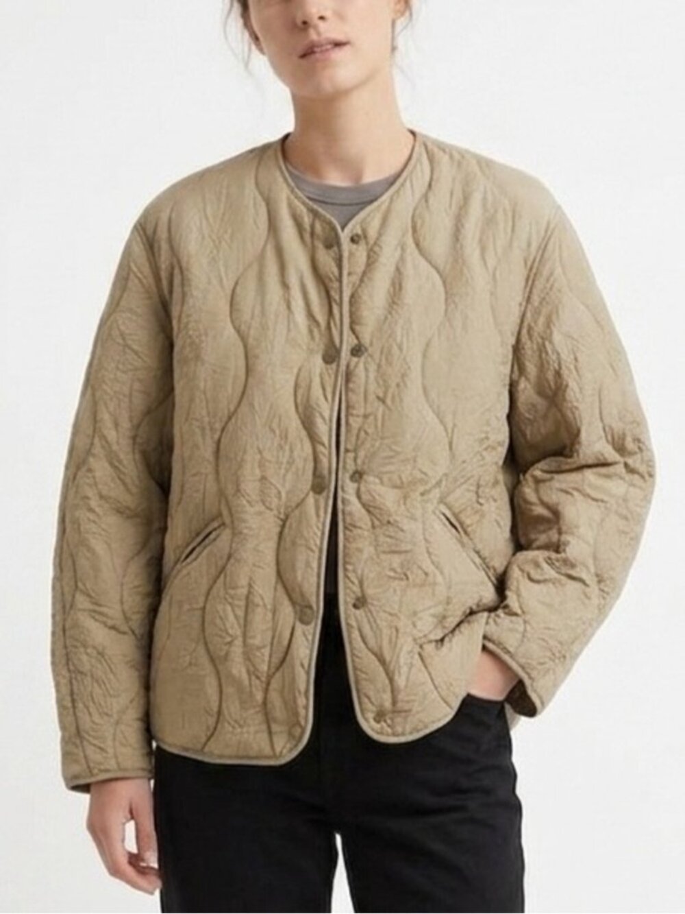 H&M Women’s Lightweight Quilted Liner Puffer Jacket in Beige Tan XS - 542